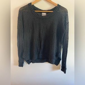 Black and gray scoop neck light weight sheer sweater.